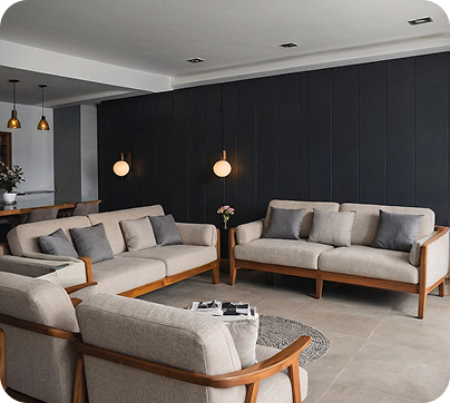 Living room with grey sectional sofa
