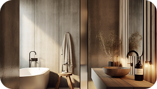 Modern bathroom with marble walls